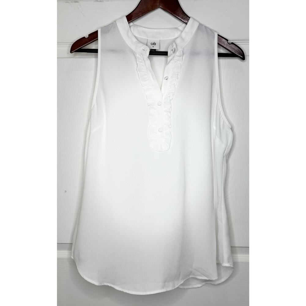 Cabi New Frill Top #6315 White with Ruffle Sleeveless Blouse Size Medium